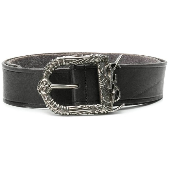 Saint Laurent Accessories - SAINT LAURENT Celtic Monogram Black Leather Belt